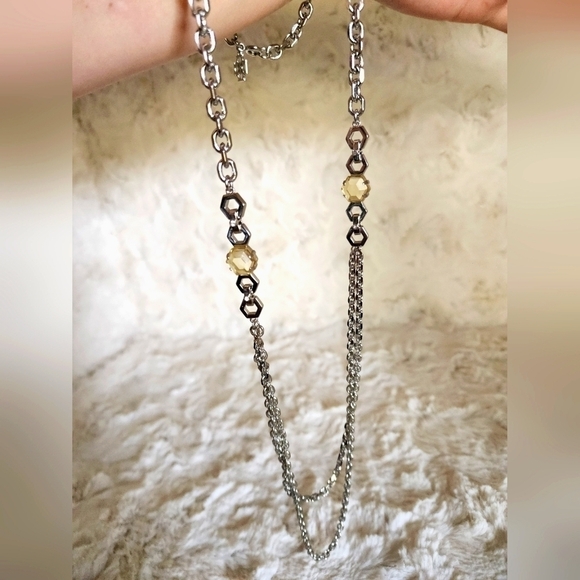NWOT Ann Taylor Silver Jeweled Long Chain Necklace - Picture 1 of 11